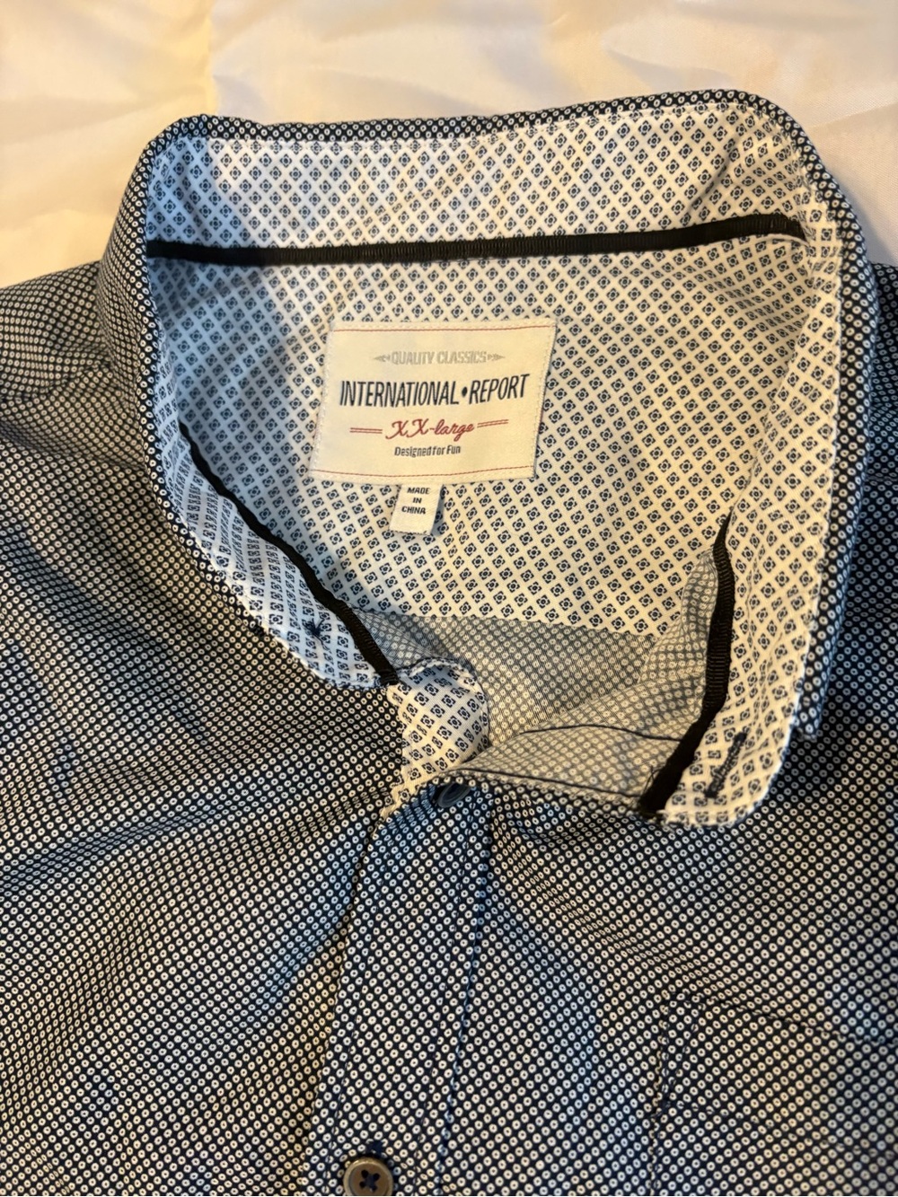 Mens XXL Short Sleeve Button Down Shirt Blue Geometric Print